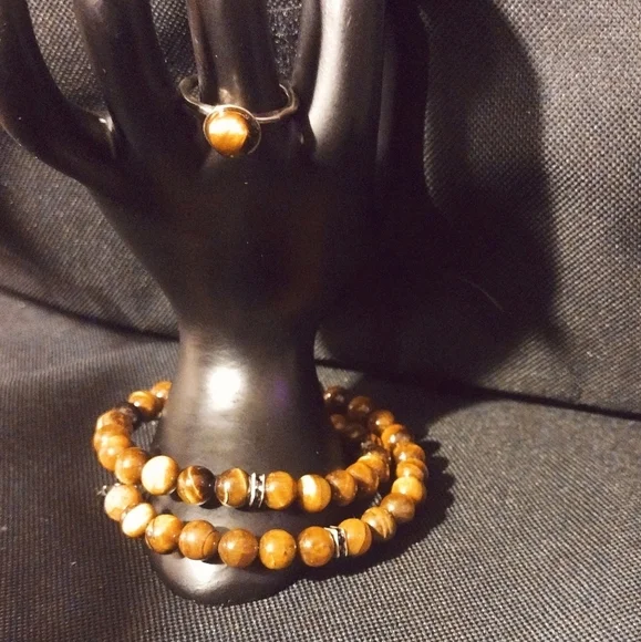 Tigers Eye wrap Bracelet and Ring Set - Picture 2 of 10
